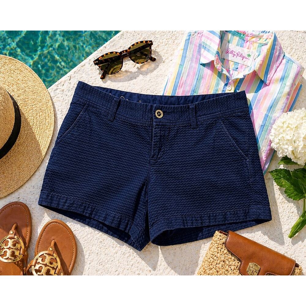 Lilly Pulitzer Callahan Shorts Navy Textured Size 8 Classic Preppy Summer